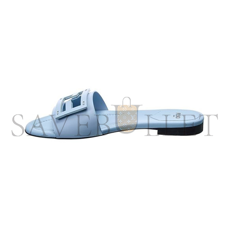 FENDI LIGHT BLUE LEATHER SLIDES 8R8136